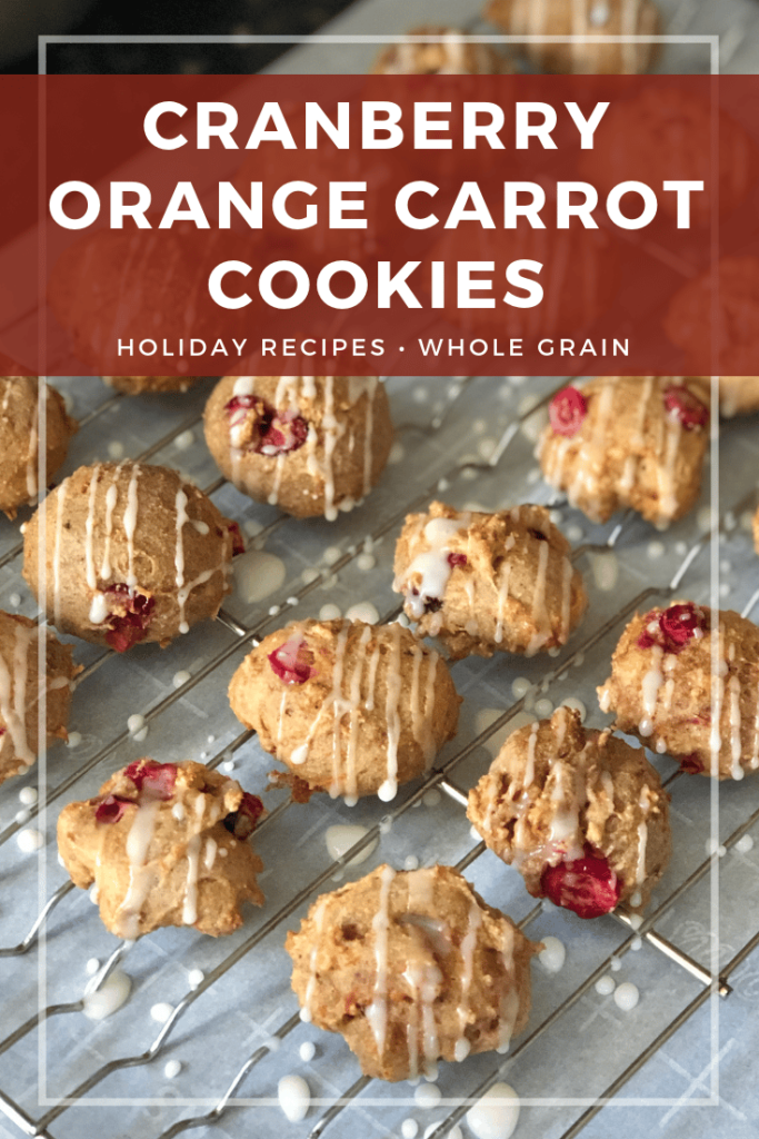 This healthy cranberry orange carrot cookies recipe features fresh cranberries, whole grain flour, carrots, and a delicious glaze on top.