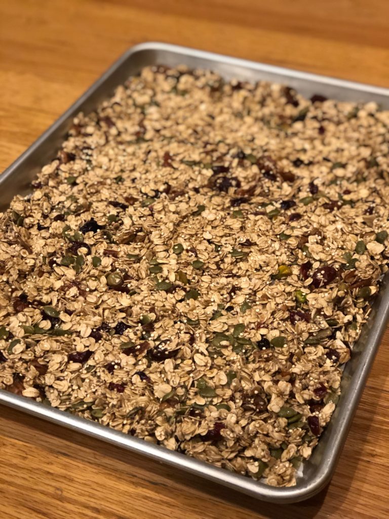 This holiday granola is filled with delicious nuts and warm spices. Perfect for gifting!