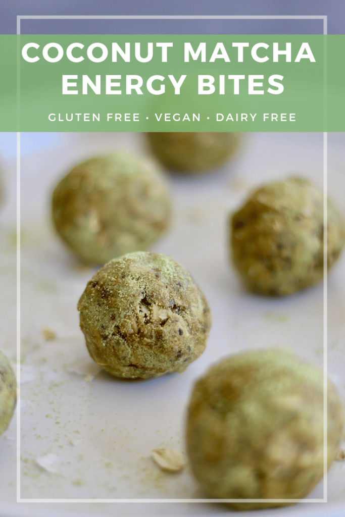 These protein and fiber packed energy bites are filled with nuts, seeds, coconut, and matcha. Naturally dairy-free, vegan, and gluten-free!