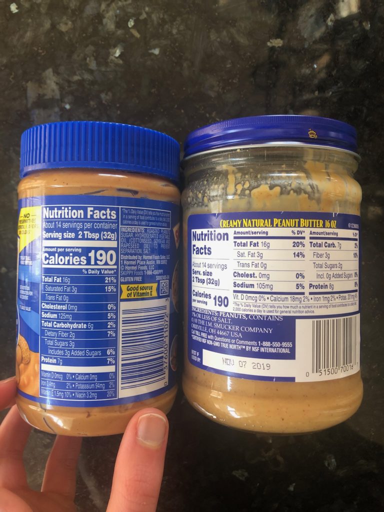 Comparing peanut butter nutrition labels