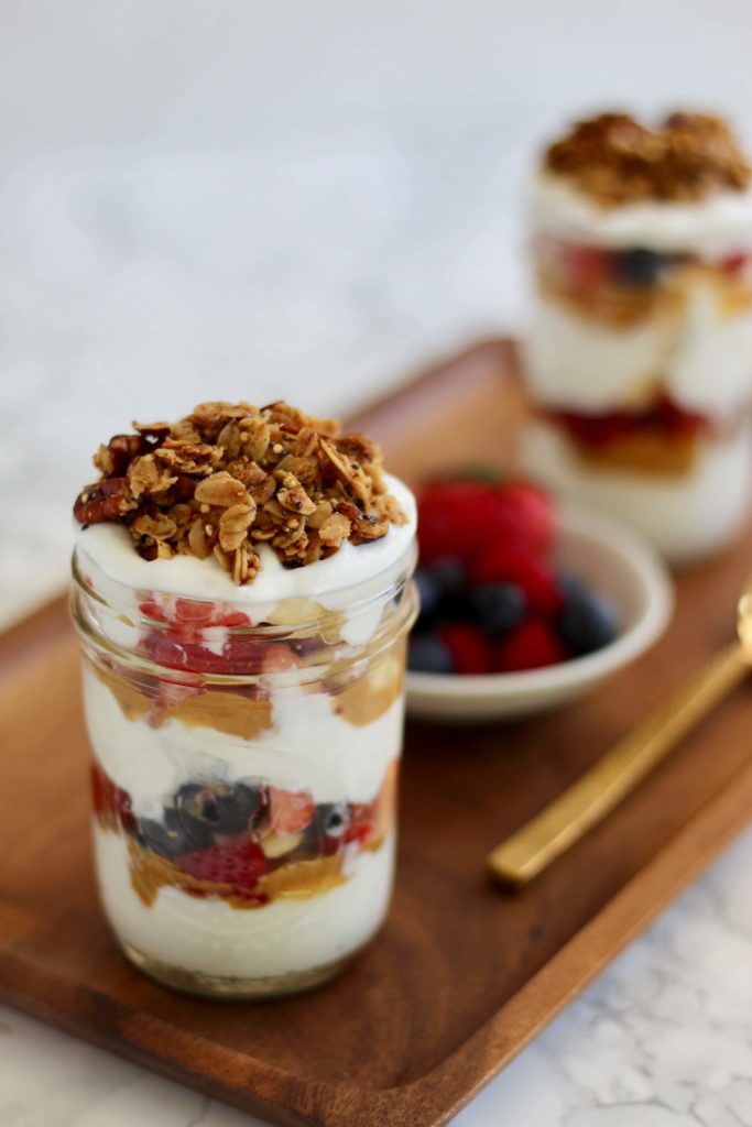 Throw this yogurt parfait together in 5 minutes or less. Completely customizable, protein-packed, and meal prep friendly.