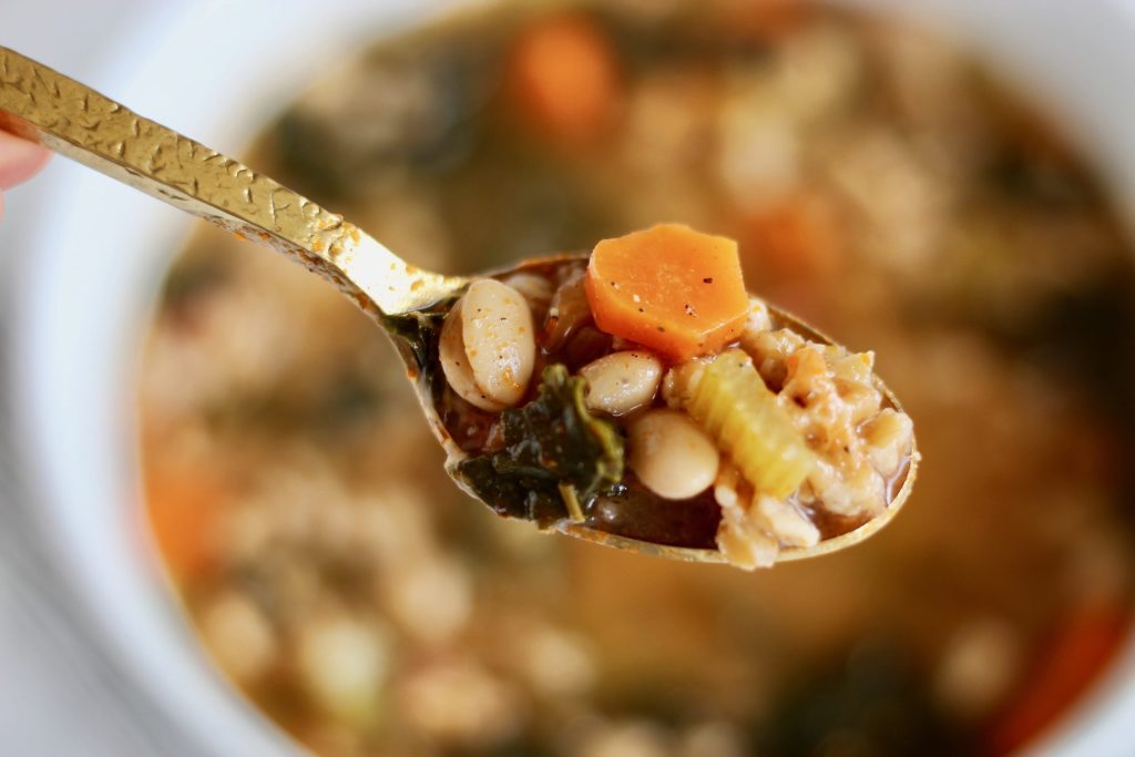 This One-Pot Tuscan White Bean and Farro Soup is the perfect combination of savory protein, hearty whole grains, and nutritious vegetables. Easy to make, quick cleanup, and lots of leftovers!