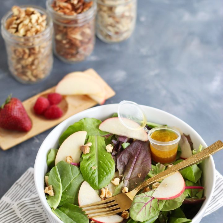 Simple Fruit & Nut Salad with Homemade Vinaigrette for One Cheerful