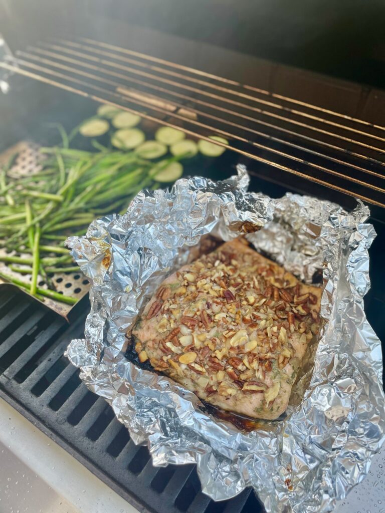Grilled nut crusted salmon