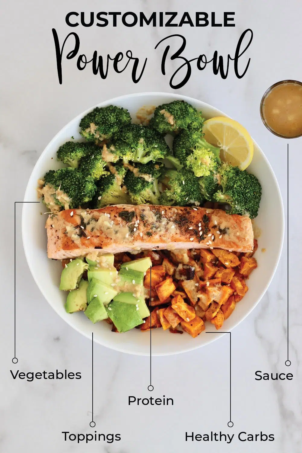 This customizable power bowl is filled with delicious, healthy ingredients like grains, veggies, and lean protein to provide long-lasting energy throughout the day. Perfect for meal prep! #powerbowl  #mealprep #customize #CheerfulChoices