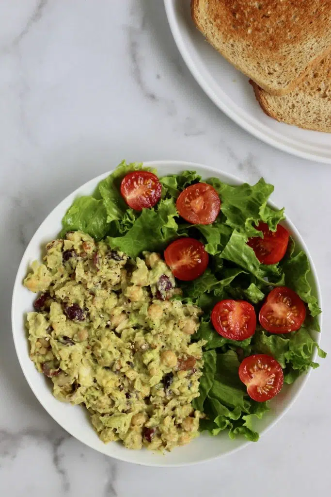 Chickpea “Chicken” Salad served as a salad with toast on the side