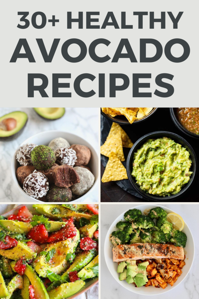 Calling all avocado lovers! From creamy salads to chocolate truffles–here is a list of over 30 healthy avocado recipes to satisfy both sweet and savory cravings. #AvocadoLovers #HealthyRecipes #NationalAvocadoDay #Sweet #Savory