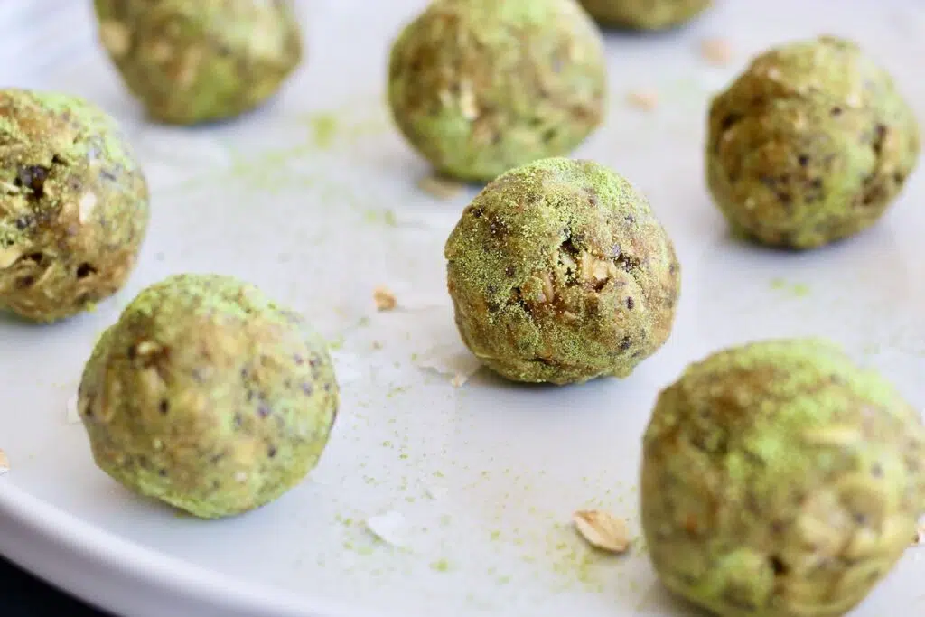 Close up of matcha balls