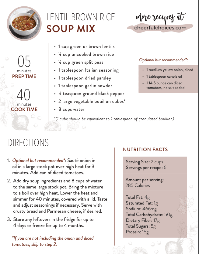 Dry Soup mix printable recipe card