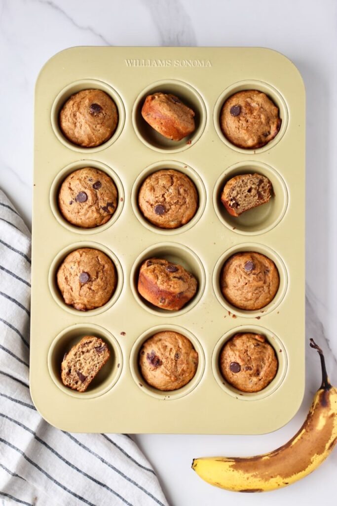 Protein banana muffins in a muffin pan