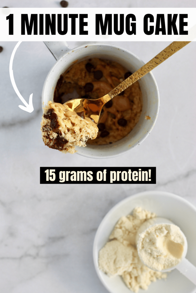 This protein mug cake is the healthy sweet treat you’ve been looking for. Perfect to enjoy post-workout or as a healthy dessert. Gluten-free, vegan, nut-free, and sugar-free options too! #MugCake #HealthyRecipes #ProteinPowder