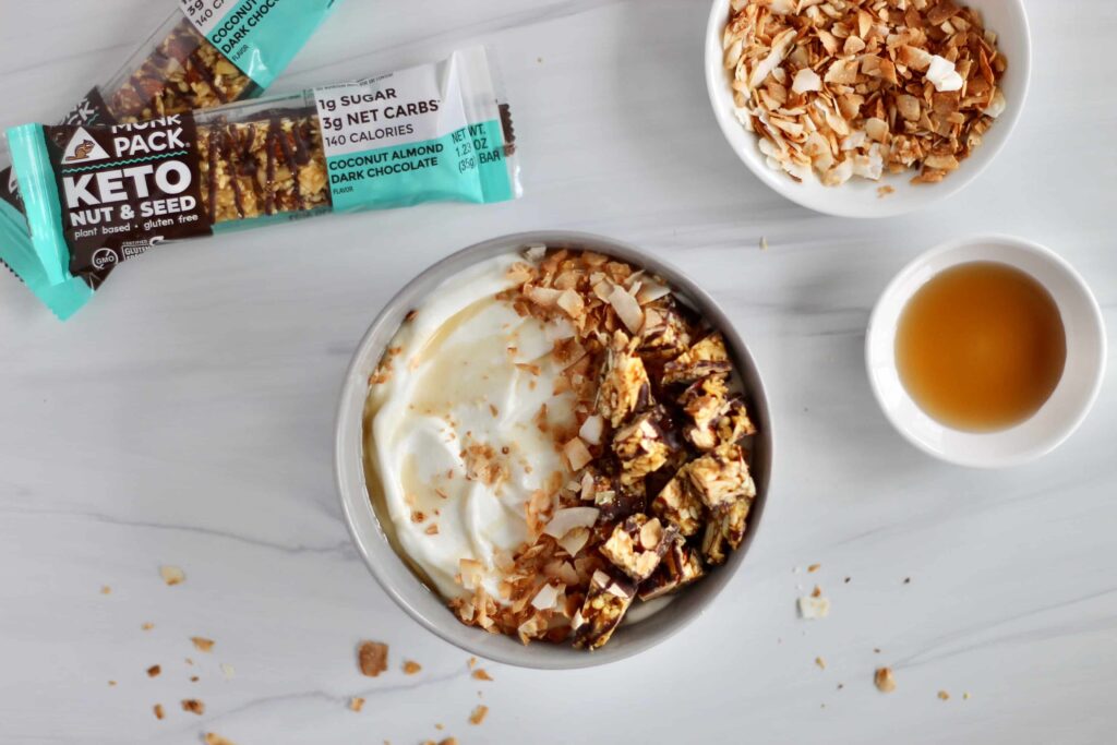 Yogurt bowl with toasted coconut and agave