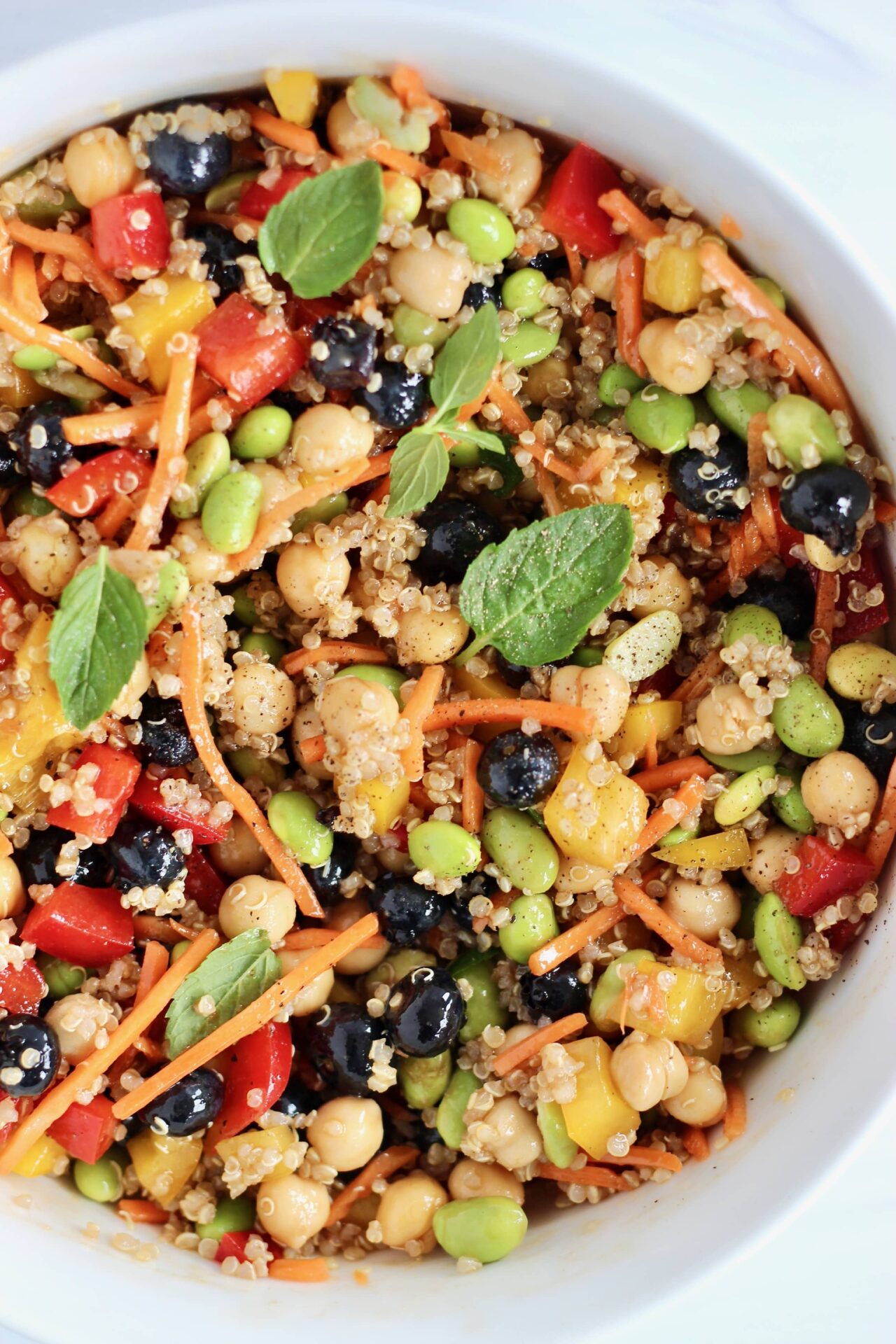 Chickpea Edamame Salad with a Rainbow of Fruits and Vegetables