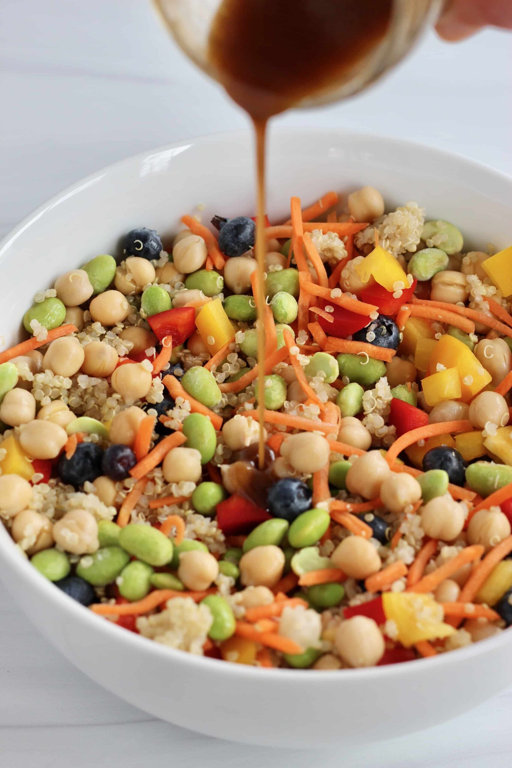 Chickpea Edamame Salad with a Rainbow of Fruits and Vegetables
