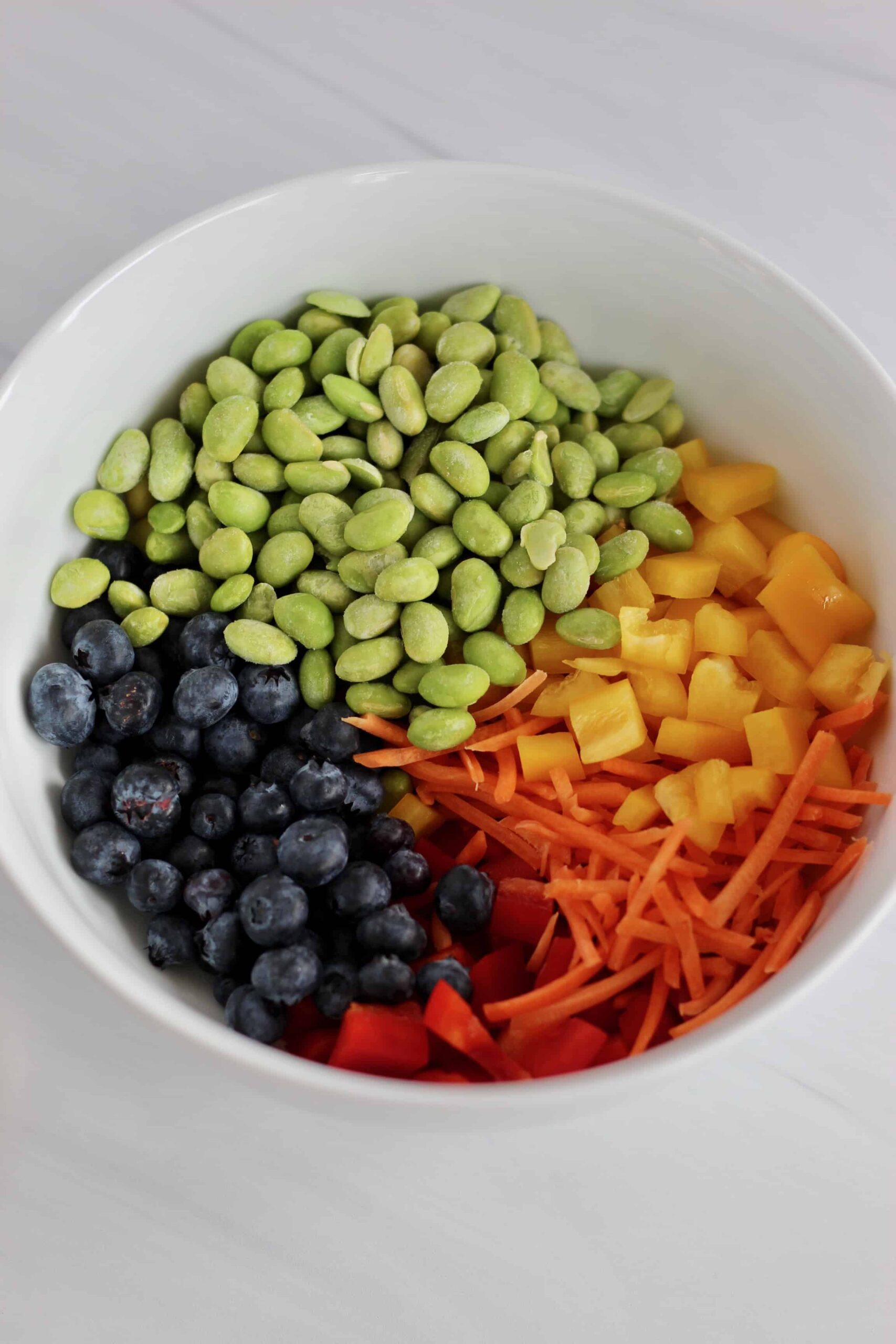 Chickpea Edamame Salad with a Rainbow of Fruits and Vegetables