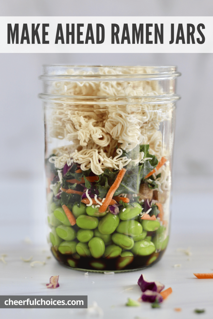 These Healthy Ramen Noodles are the perfect make ahead lunch. Simply add all your ingredients to a mason jar and pour boiling water over top!