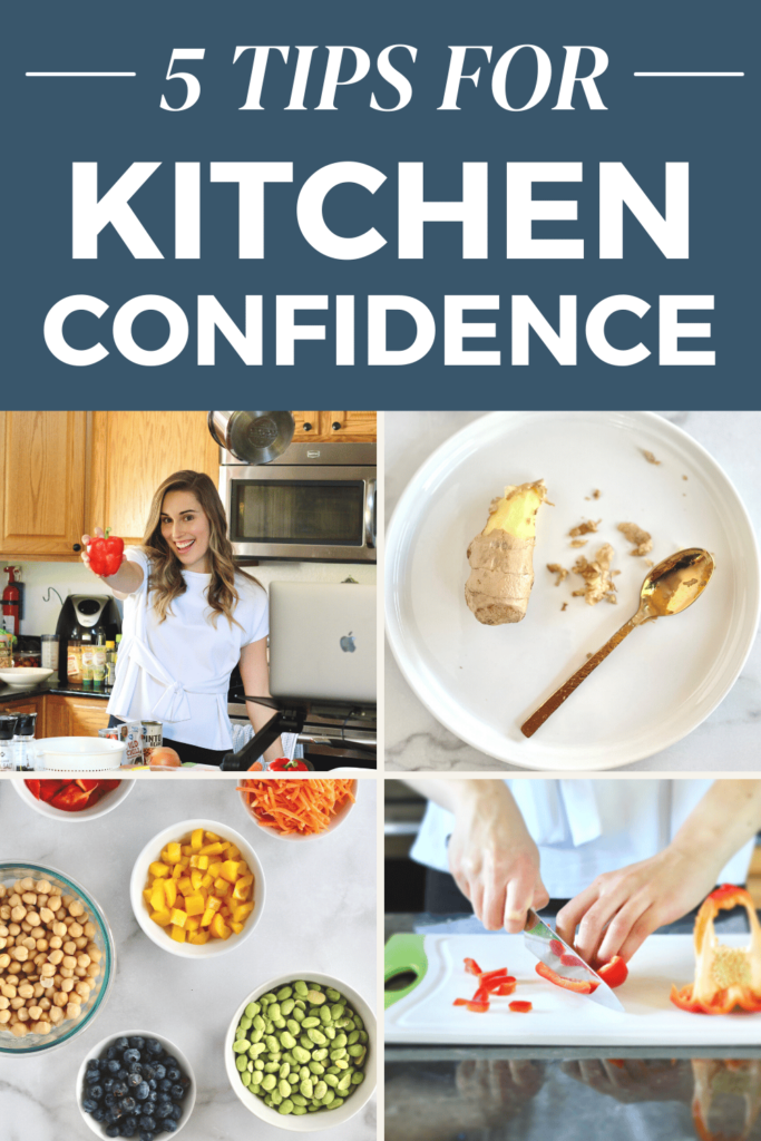 Collage of tips for kitchen confidence