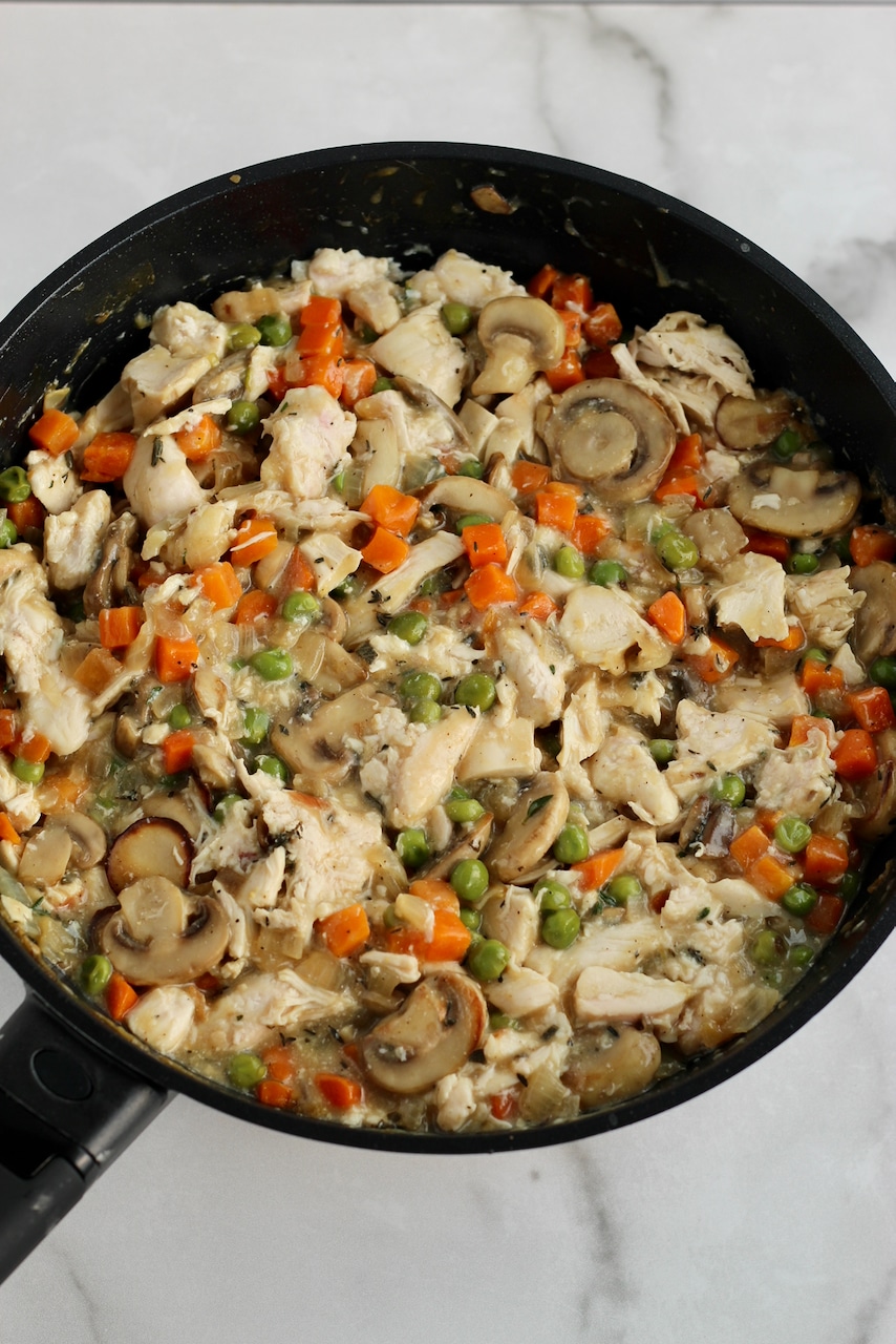 Deconstructed Chicken Pot Pie Topped with Biscuits