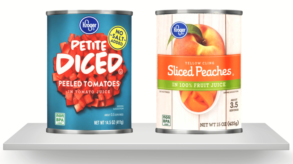 Diced tomatoes and sliced peaches cans