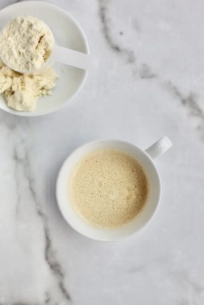 Hot coffee with protein powder