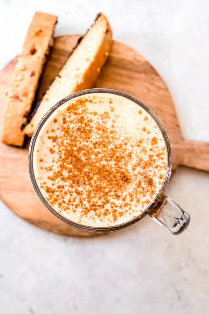 Close up of hot coffee with cinnamon on top