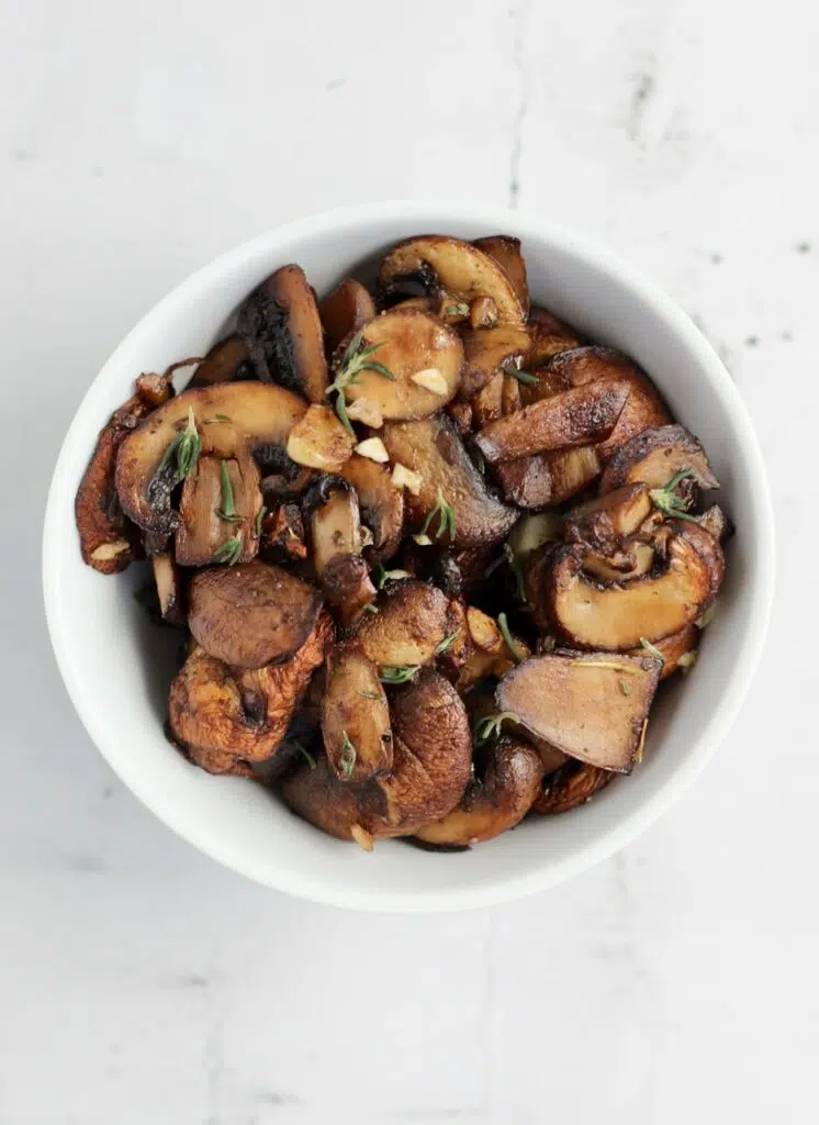 Savory mushrooms in a white bowl