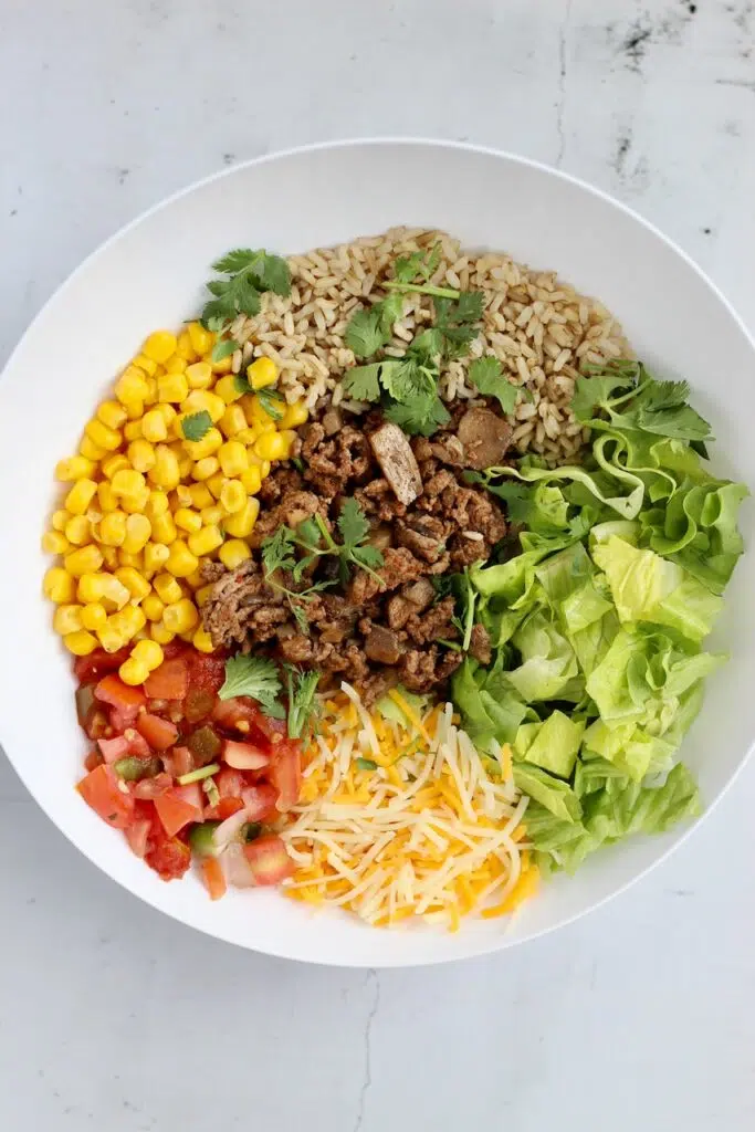 Taco Bowl with mushroom meat blend