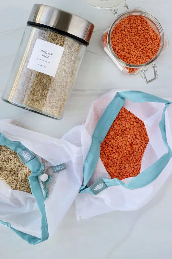 Bulk pantry ingredients in Lotus bags