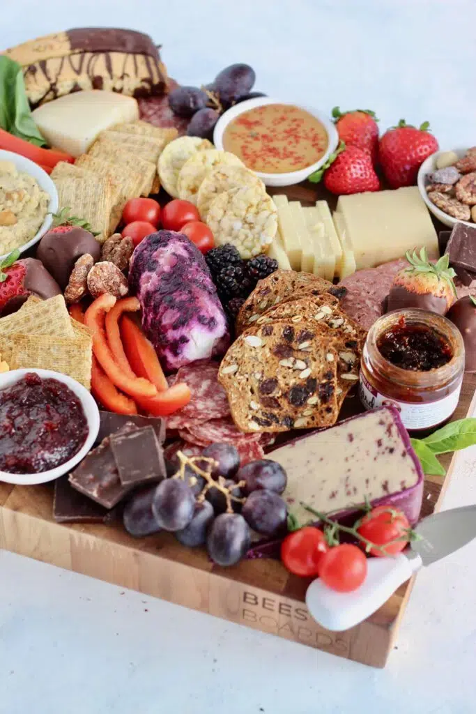 Colorful valentine's charcuterie display