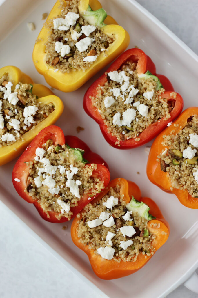 Quinoa Stuffed Peppers with feta on top