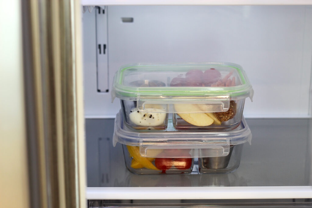 Meal prep snack box in the fridge