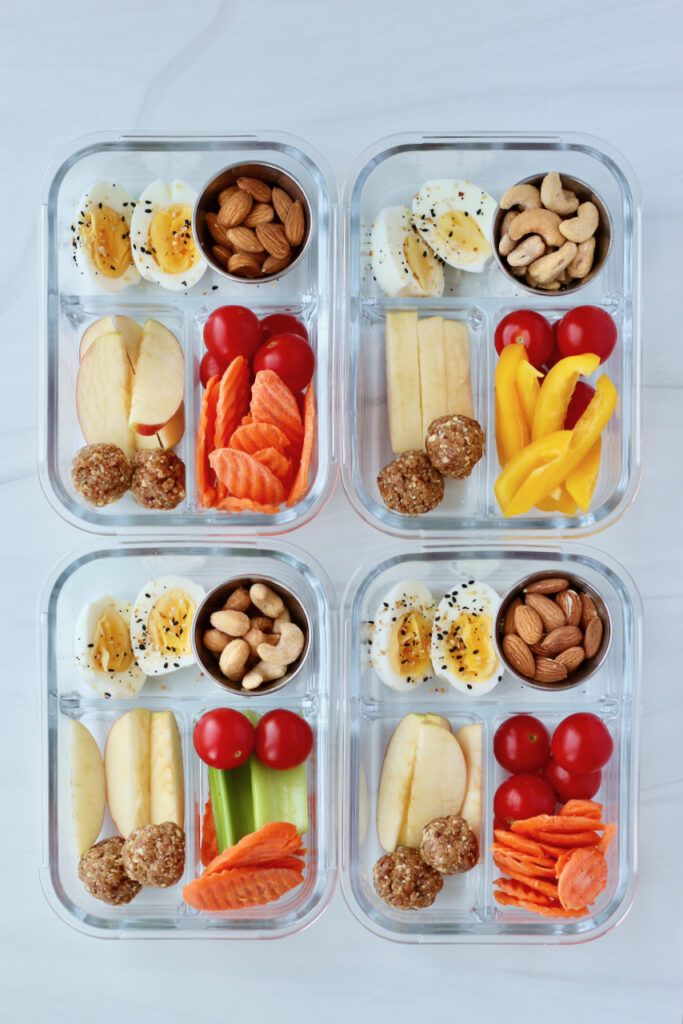 Bento boxes with protein, carbs, and veggies