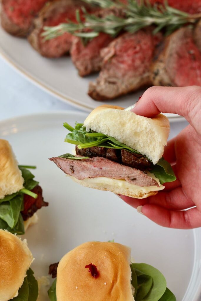 Holding slider with cooked beef