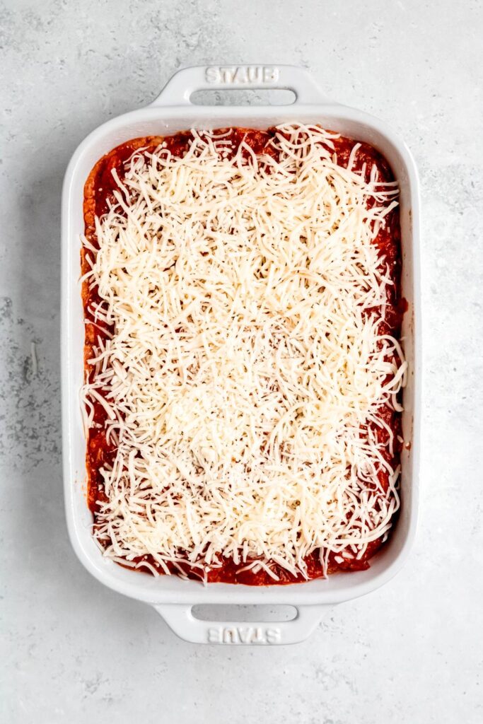 Mozzarella cheese on top of pan