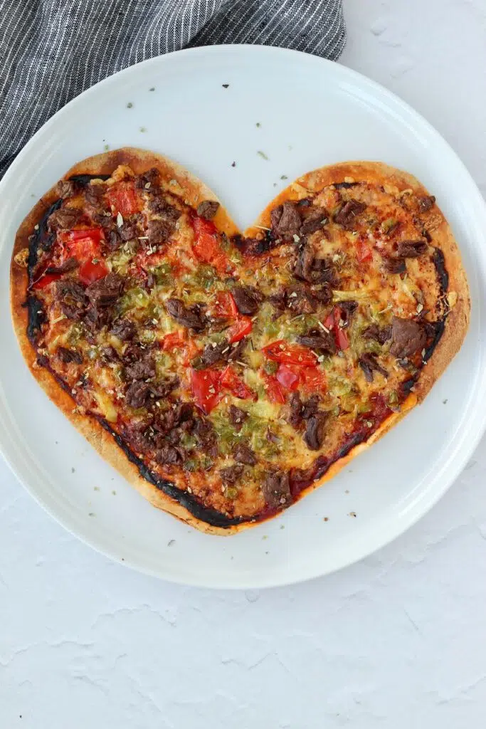 Heart shape tortilla pizza for Valentine's Day