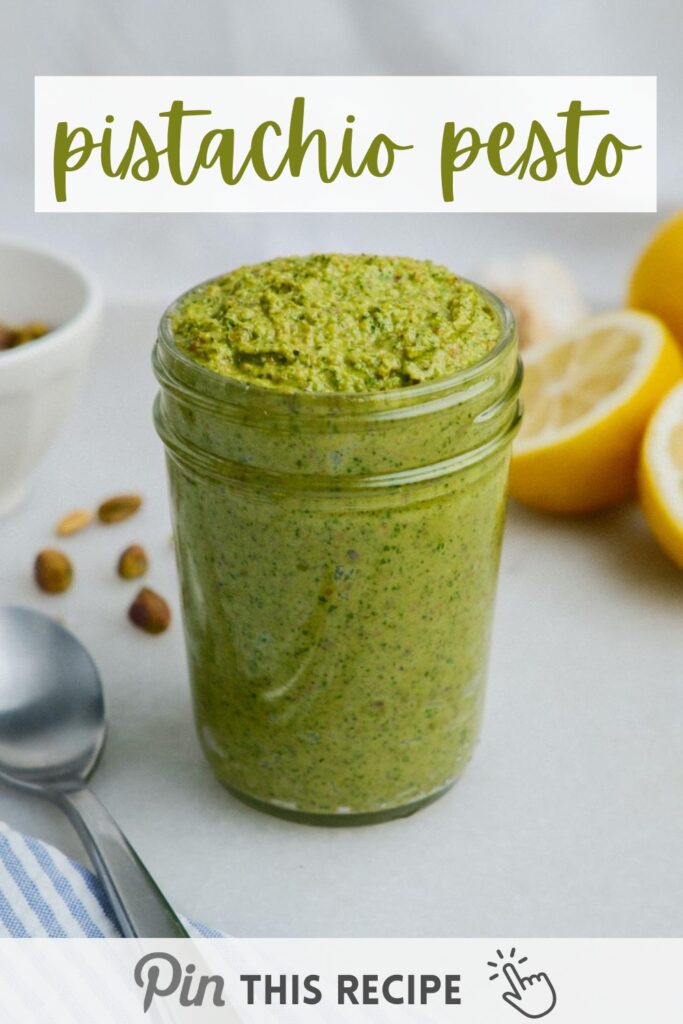 Pesto made with pistachios and served in a mason jar