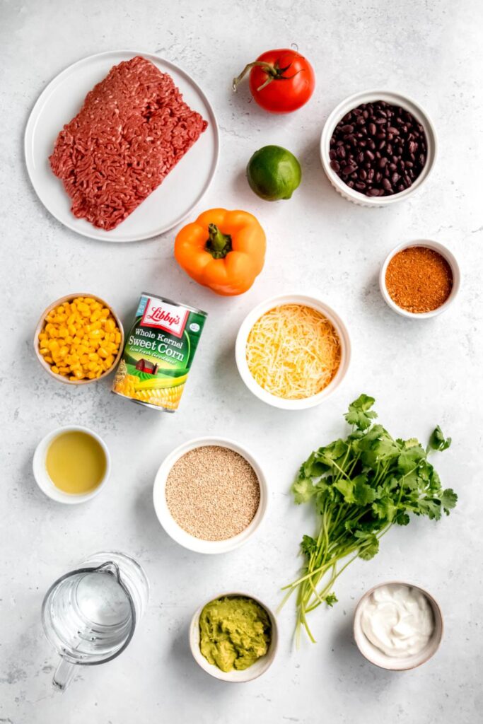 All the best ingredients for quinoa taco bowl