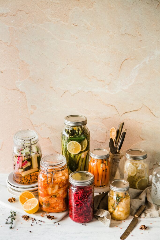Fermented foods in different size jars