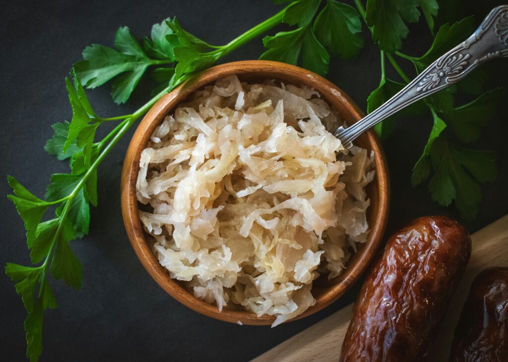 Sauerkraut in a wood bowl