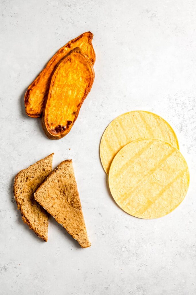 Base options: cooked sweet potato, corn tortillas and whole grain toast