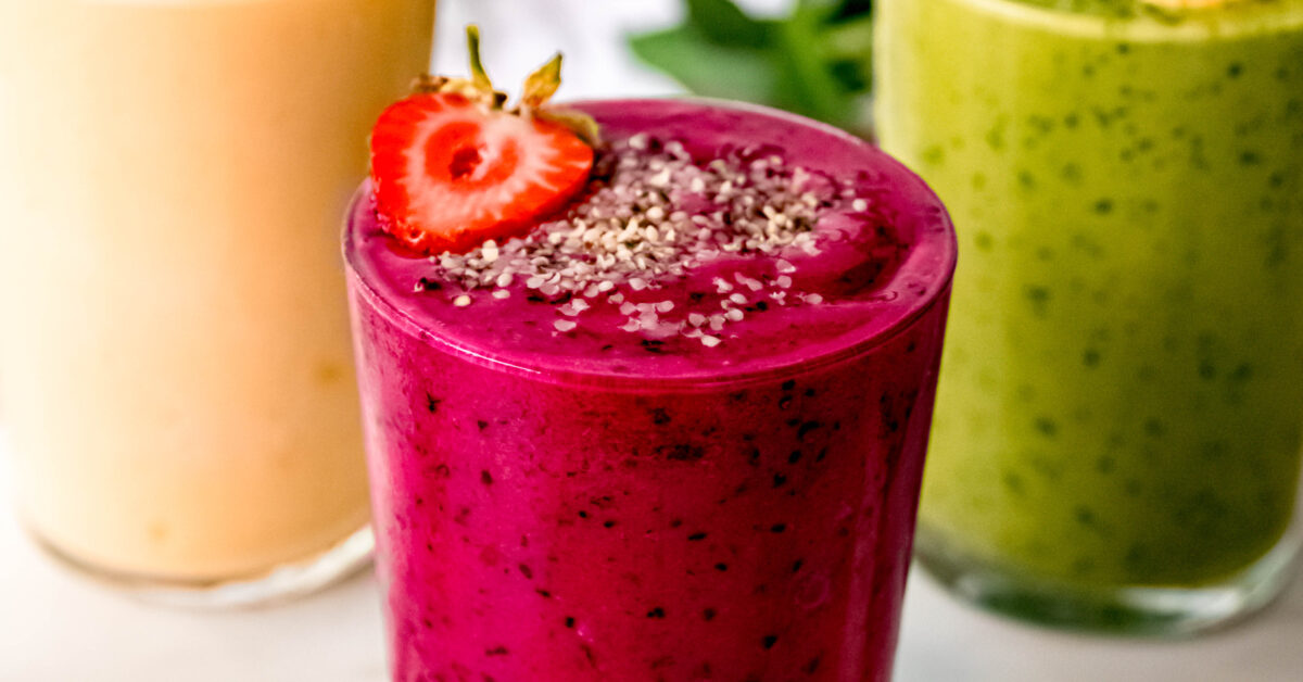 A pink, green, and yellow smoothie.