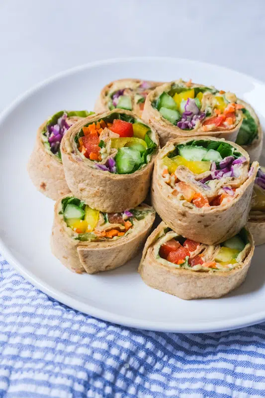 Stack of pinwheels on white plate