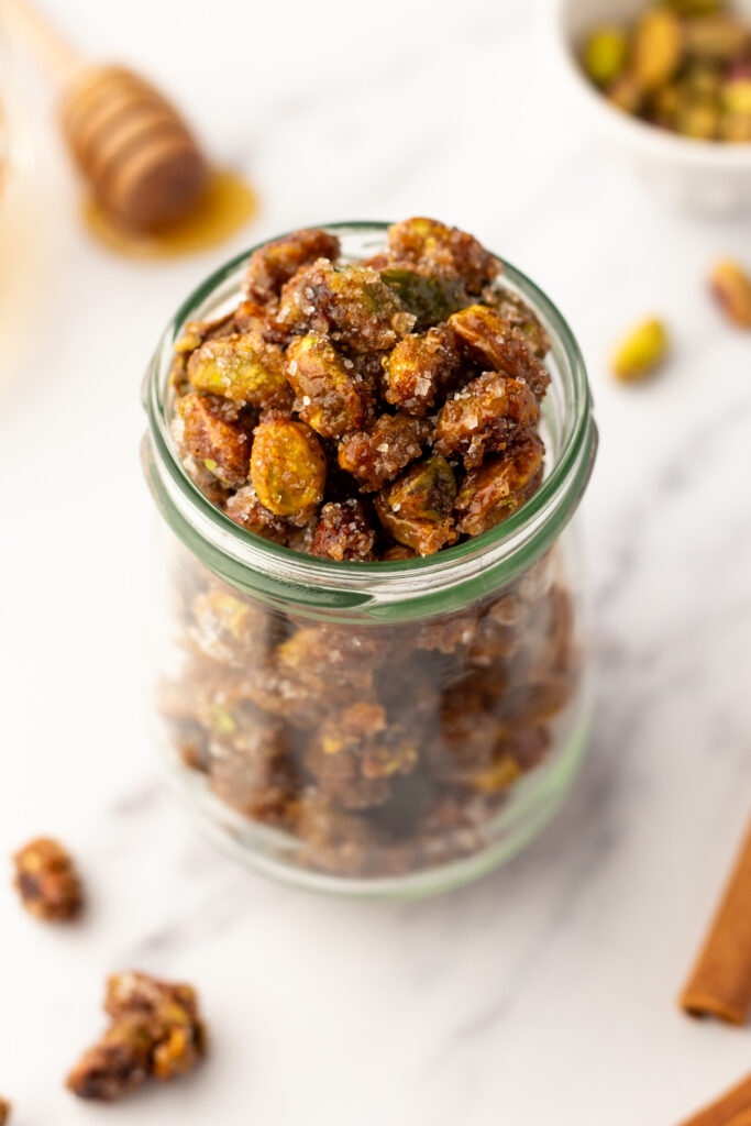 Honey roasted pistachios in cute jar