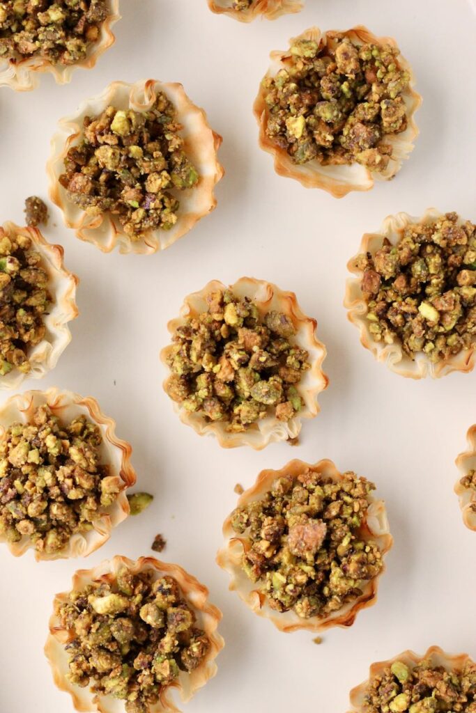 Phyllo shells filled with pistachio mixture