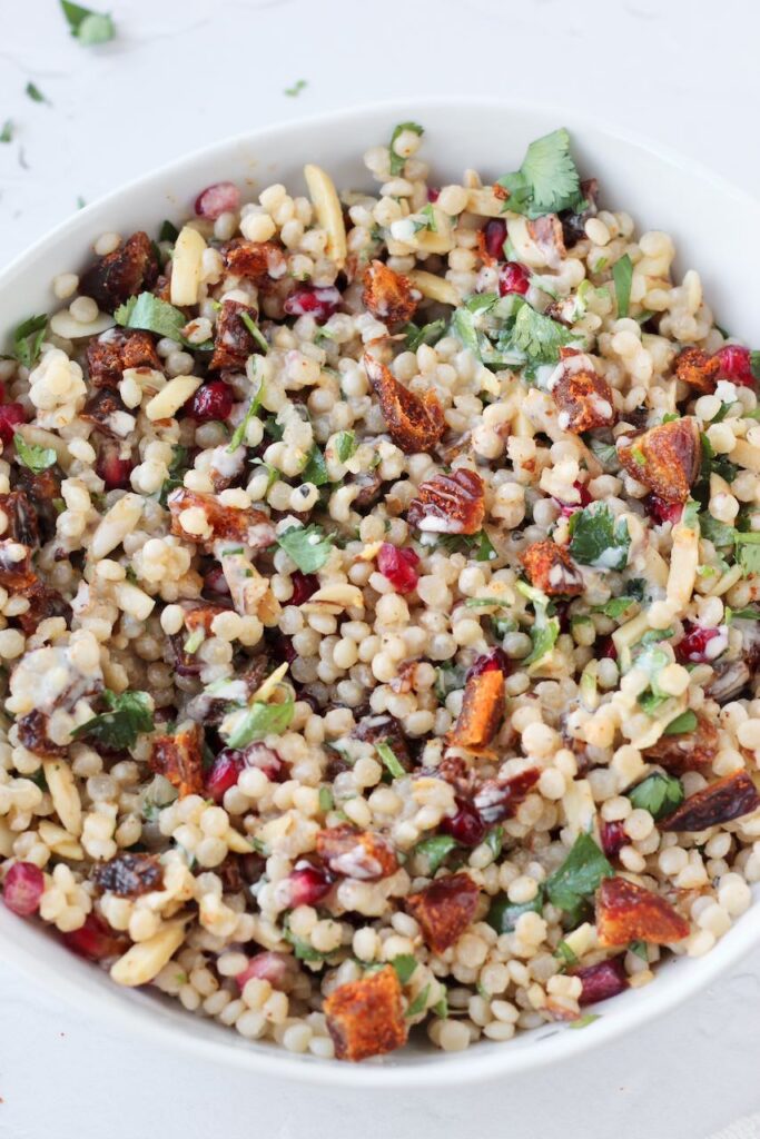 Close up of couscous salad.