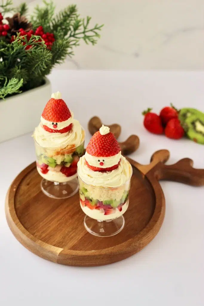 Individual Christmas Trifles on festive reindeer wood serving board 