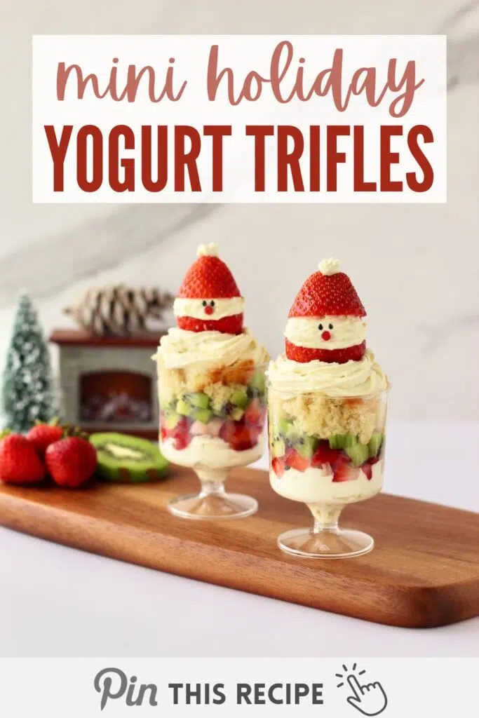 Greek yogurt trifles in front of holiday backdrop