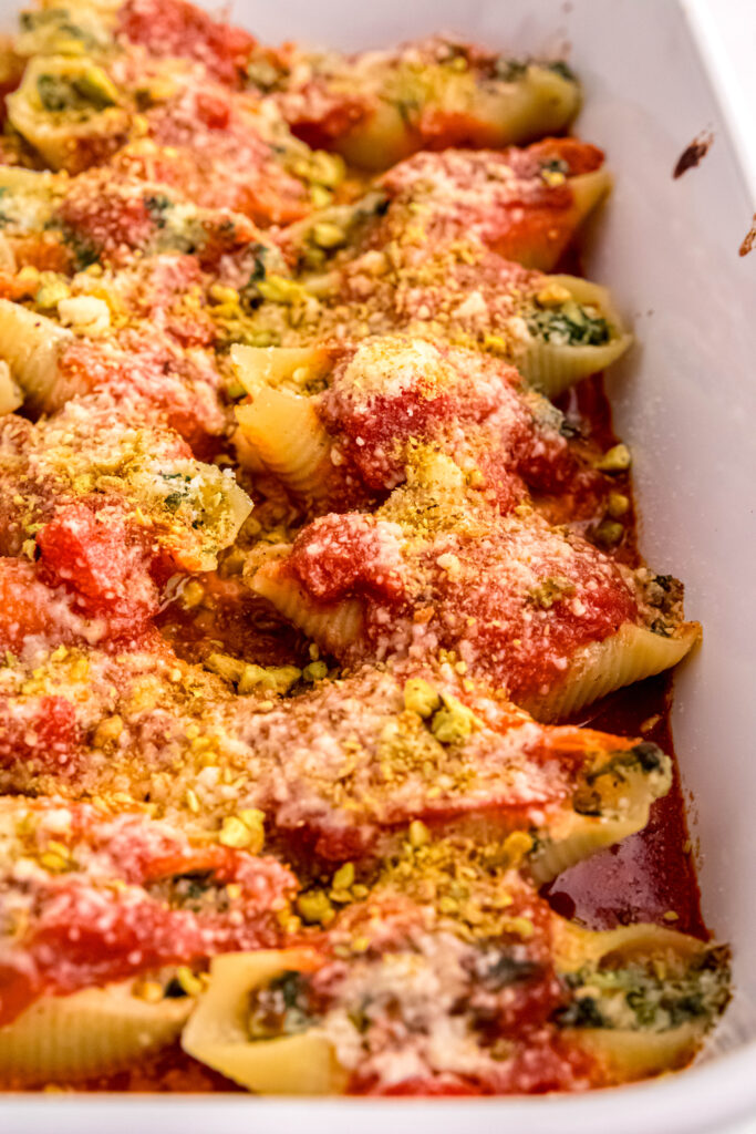 Stuffed shells in baking dish 