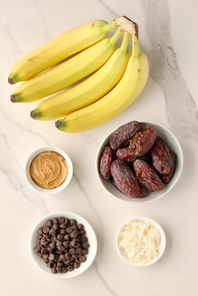 Ingredients to make banana sushi with Medjool dates