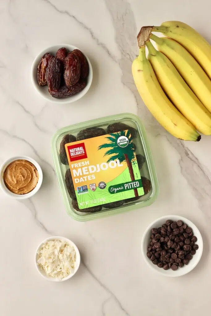 Ingredients to make banana sushi with Medjool dates